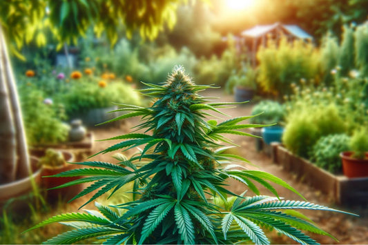 Cannabispflanze in einem Garten