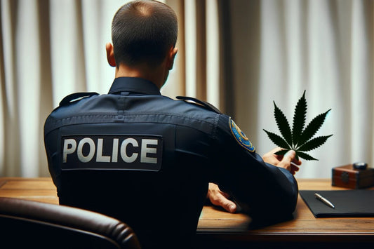 Polizeibeamter mit einem Cannabisblatt