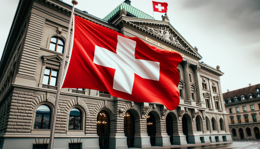 Schweizer Fahne vor einem Regierungsgebäude