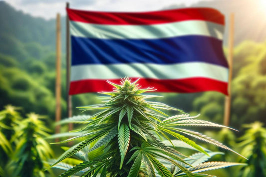 Flagge Thailands und Cannabispflanze